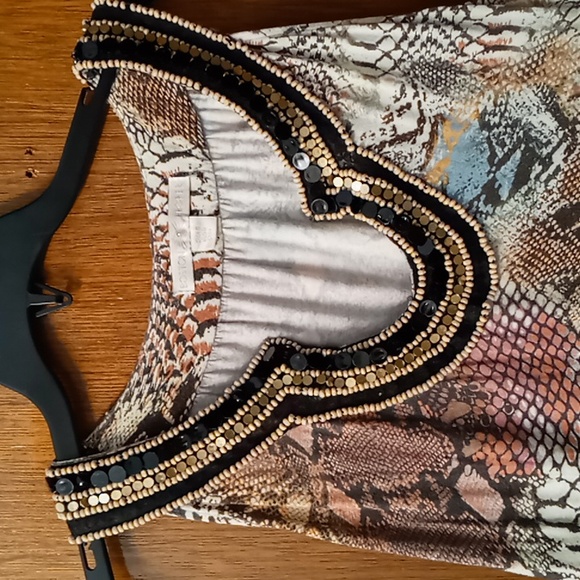 Boston Proper snakeskin print with sequins and beads in neckline S - Picture 4 of 8